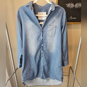 FRANK & EILEEN Mary Vintage Stonewashed Indigo Cotton Denim Shirt Dress Small